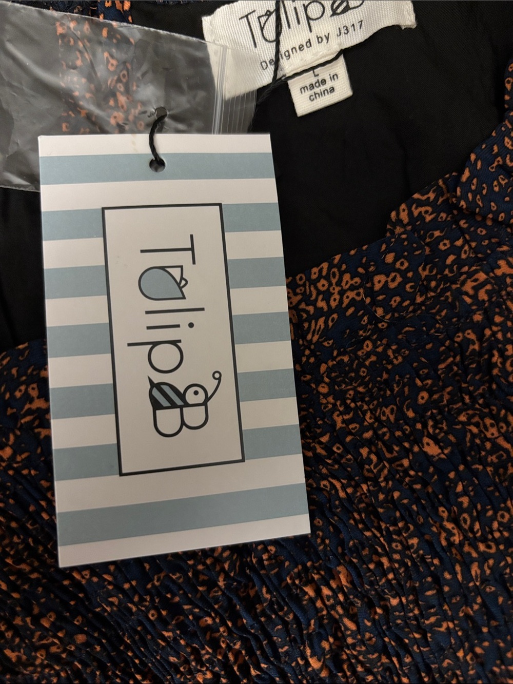 NWT Tulip B Vintage Inspired Navy Rust Long-Sleeve Smocked Top Dress Pockets - Picture 3 of 9